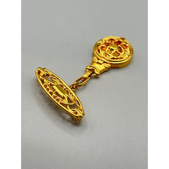 Signed Liz Claiborne Vintage Pin Brooch with Locket Perfume Holder Gold Tone - Picture 3 of 7